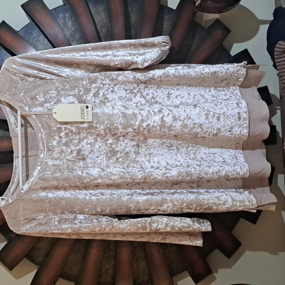 JODIFL Cream Blush Velvet Blouse Size Large